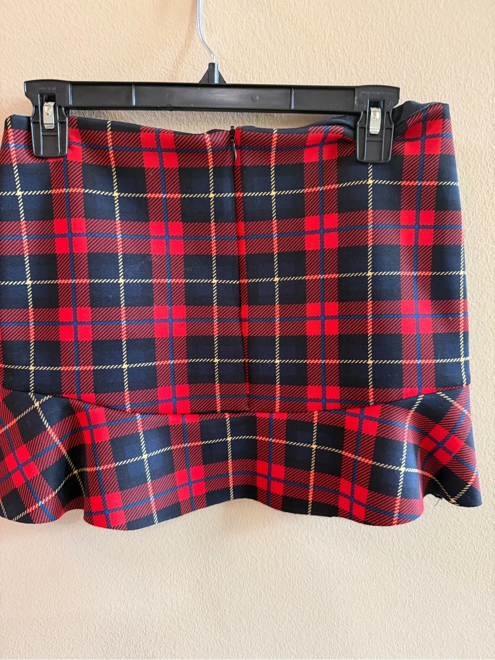 Zara Red and Black Plaid Flared Mini Skirt